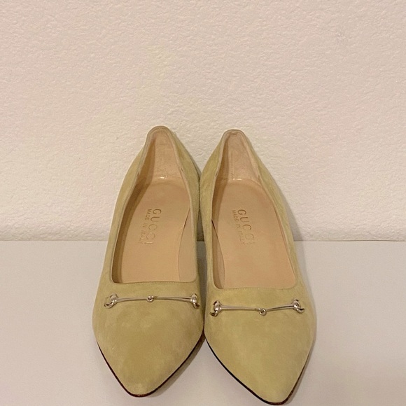 (NWOT) Gucci Vintage Olive Green Suede Horsebit Kitten Heels - Picture 2 of 14